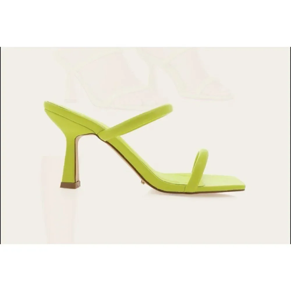 Billini Wasabi Green Honey Stiletto Mule Sandals 8 RARE Vegan Faux Leather